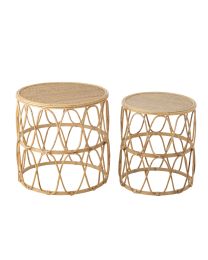 Set 2 Table Gigogne Vague Motif Rotin Naturel