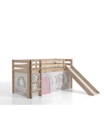 This Pino-combination Contains A Pino Mid Sleeper + Slide Natural And A Curtain Birdy