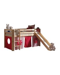 This Pino-combination Contains A Pino Mid Sleeper + Slide Natural And A Curtain Pink Flower