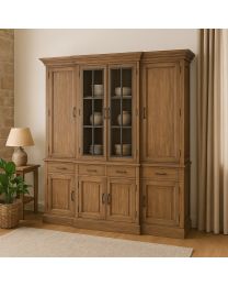 Rustic Teak Display Cabinet With Breakfront