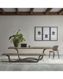 Dining Room Table In Acacia Wood, Metal Leg 