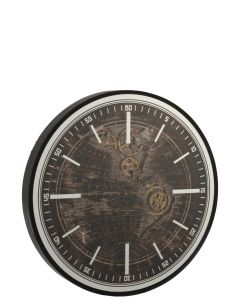 Horloge Mappemonde Mdf Antique Or/noir Large