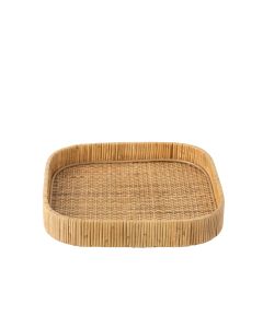 Plateau Carre Rond Coins Rotin Naturel