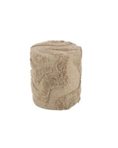 Pouf Cylindre Tufté Courbes Laine Beige