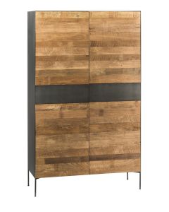 Tall Cabinet In Recycled Teak. 4 Doors And 2 Drawers, Metal Finish